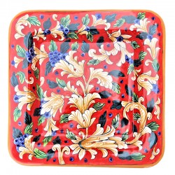 Piatto quadrato da parete ceramica maiolica Deruta rosso artistico