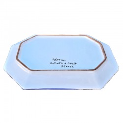 Octagonal tray majolica ceramic Deruta rich Deruta turquoise single color