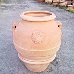 Terracotta jar with rosette and handles hand made