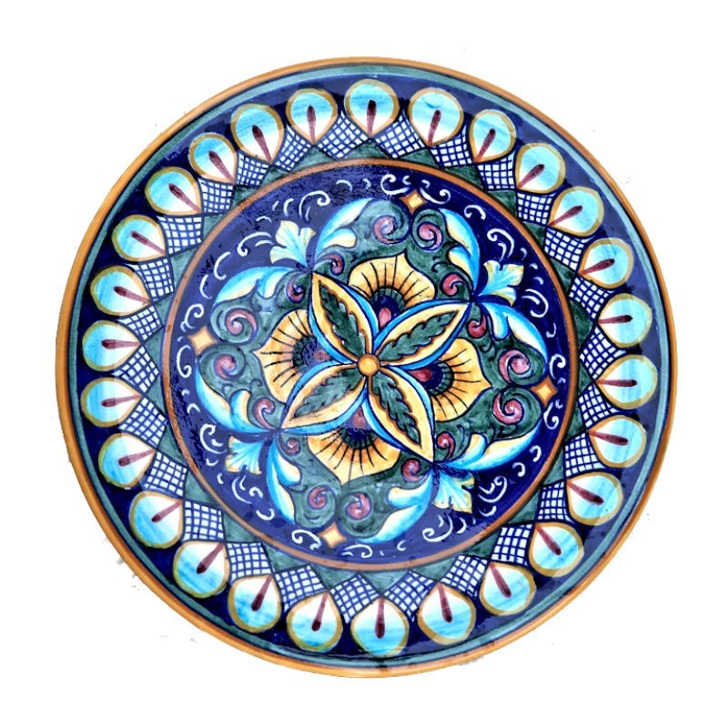 Wall plate majolica ceramic Deruta geometric bean