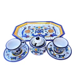 Servizio Caffè ceramica maiolica Deruta dipinto a mano 6 pezzi decoro Ricco Deruta blu