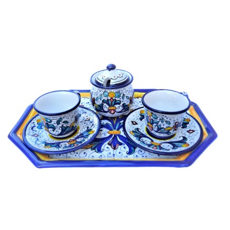 Servizio Caffè ceramica maiolica Deruta dipinto a mano 6 pezzi decoro Ricco Deruta blu