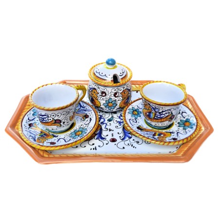 Servizio Caffè ceramica maiolica Deruta dipinto a mano 6 pezzi decoro Raffaellesco