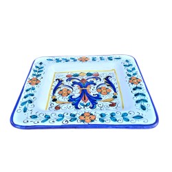 Square wall plate majolica ceramic Deruta rich Deruta blue