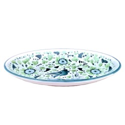 Oval serving plate majolica ceramic Deruta green arabesque