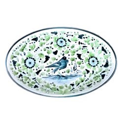 Vassoio ceramica maiolica Deruta dipinto a mano da portata ovale decoro Arabesco verde