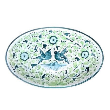 Vassoio ceramica maiolica Deruta dipinto a mano da portata ovale decoro Arabesco verde