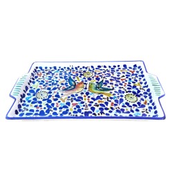 Rectangular Deruta ceramic majolica tray with colored arabesque decoration