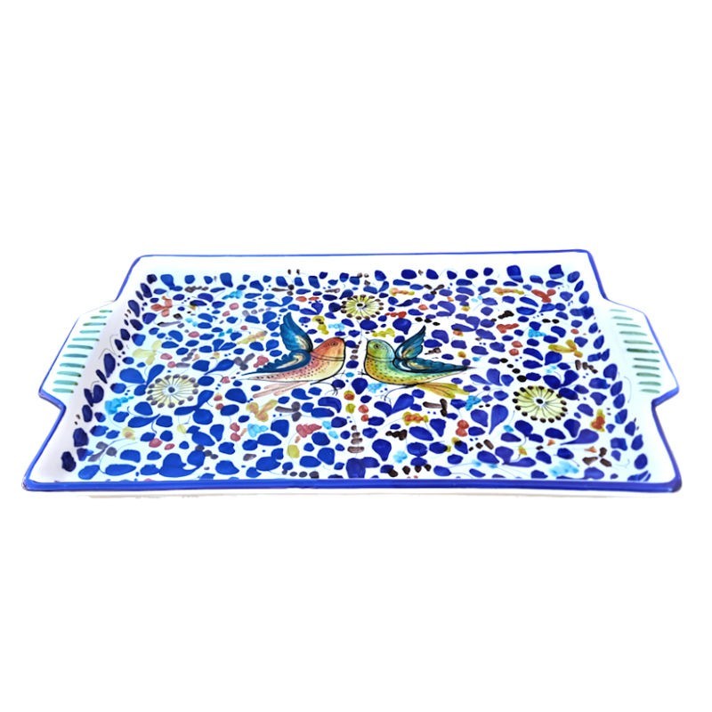 Rectangular tray majolica ceramic Deruta colored arabesque