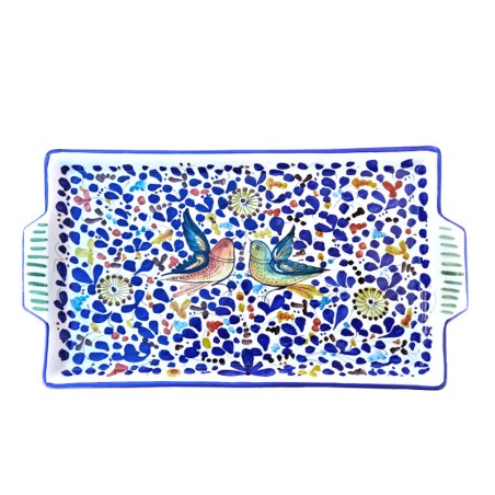 Vassoio ceramica maiolica Deruta dipinto a mano rettangolare decoro arabesco colorato