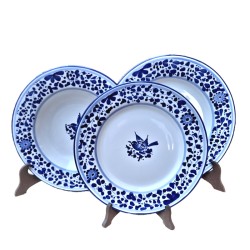 Plates table set 3 PCS ceramic majolica Deruta blue arabesque