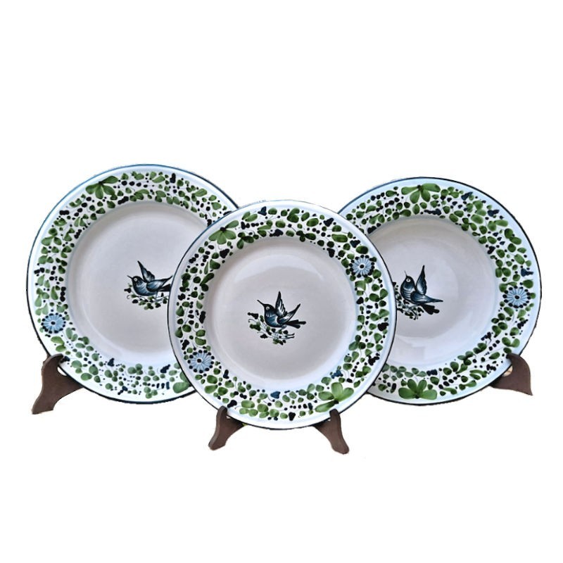 Table Set 3 PCS ceramic majolica Deruta green Arabesque decoration