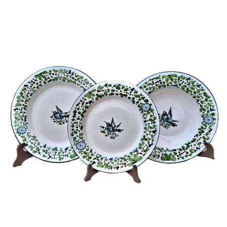 Servizio piatti tavola ceramica maiolica Deruta dipinto a mano decoro arabesco verde