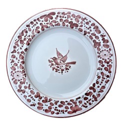 Dessert, Flat and Soup Plate ceramic majolica Deruta red Arabesque decoration