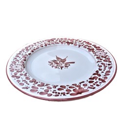 Dessert, Flat and Soup Plate ceramic majolica Deruta red Arabesque decoration