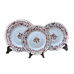 Plates table set 3 PCS ceramic majolica Deruta red arabesque