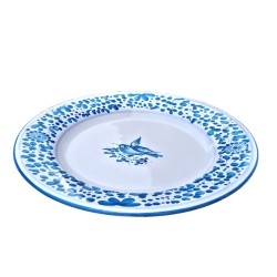 Dessert, Flat and Soup Plate ceramic majolica Deruta turquoise Arabesque decoration