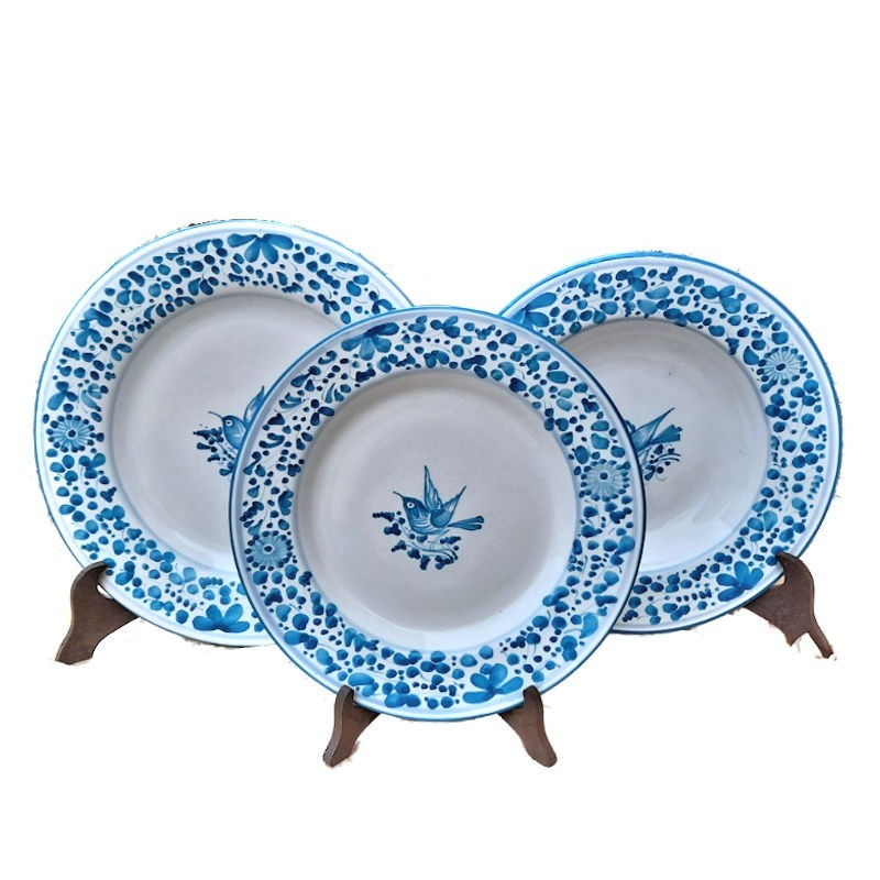 Table Set 3 PCS ceramic majolica Deruta turquoise Arabesque decoration