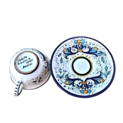 Tea cup with saucer majolica ceramic Deruta rich Deruta blue