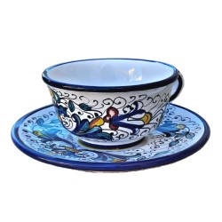 Tea cup Deruta majolica ceramic with saucer hand painted rich Deruta blue decoration CC 210