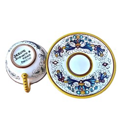 Tazza Te ceramica maiolica Deruta con piatto dipinta a mano decoro ricco Deruta giallo CC 210