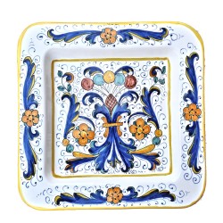 Square wall plate majolica ceramic Deruta rich Deruta yellow