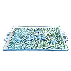 Rectangular Deruta ceramic majolica tray with green arabesque decoration