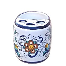 Portaspazzolini ovale ceramica maiolica Deruta dipinto a mano decoro ricco Deruta blu