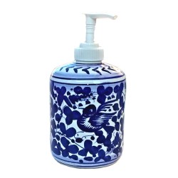 Liquid soap holder majolica ceramic Deruta blue arabesque