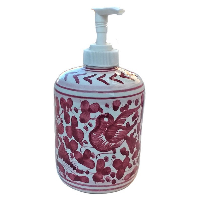 Liquid Soap dish Deruta majolica ceramic hand painted red arabesque decoration