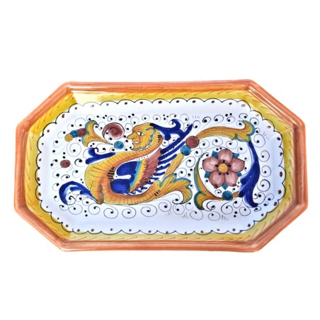 Octagonal ceramic tray with Raphaelesque decoration