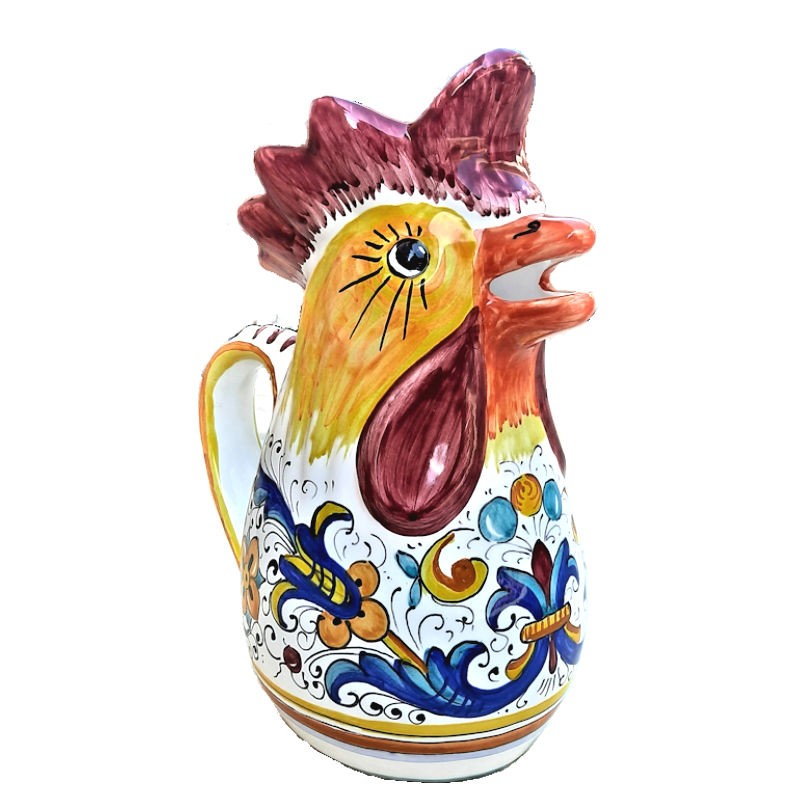 Brocca Gallo ceramica maiolica Deruta dipinto a mano decoro Ricco Deruta Giallo