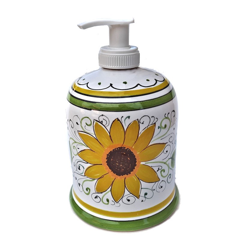 Liquid soap holder majolica ceramic Deruta sunflower