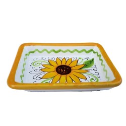 Soap dish Deruta majolica ceramic hand painted Sunflower decoration rectangular