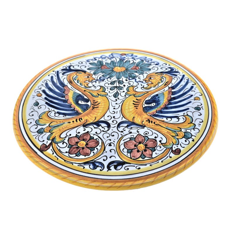 Sottopentola ceramica maiolica Deruta dipinto a mano rotondo decoro Raffaellesco