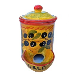 Salt jar in majolica Deruta hand painted olives decoration