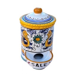 Salt jar in majolica Deruta hand painted Raphaelesque decoration