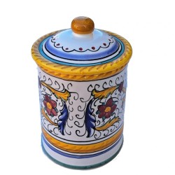 Salt jar in majolica Deruta hand painted Raphaelesque decoration