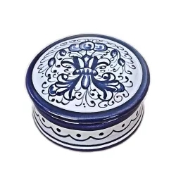 Portagioie Cm.10x5 ceramica maiolica Deruta ricco Deruta blu monocolore