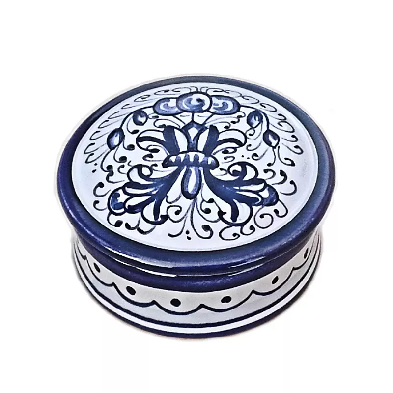 Jewelery box Cm.10x5 majolica ceramic Deruta rich Deruta blue single color