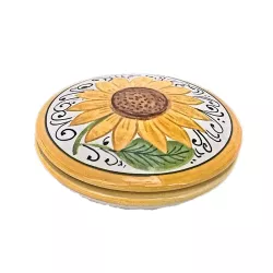 Low jewelery box majolica ceramic Deruta sunflower
