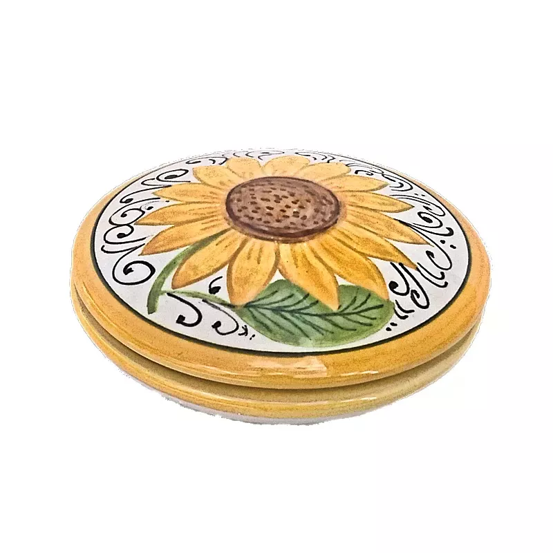 Deruta majolica jewelery box hand painted Sunflower decoration Cm. 9x4 low