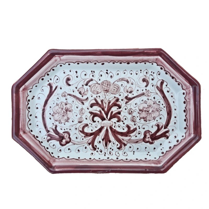 Octagonal ceramic tray with Rich Deruta Red decoration