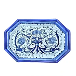 Octagonal tray majolica ceramic Deruta rich Deruta blue single color