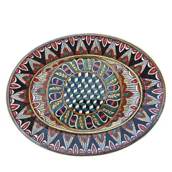 Tray Deruta majolica ceramic hand painted low oval serving tray with Vario Cubi decoration