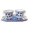 Set caffè ceramica maiolica Deruta arabesco blu 3 pz