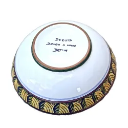 Salad bowl majolica ceramic Deruta geometric yellow band