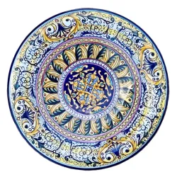 Deruta Majolica Wall Plate or Centerpiece With Vario Yellow Band Decoration