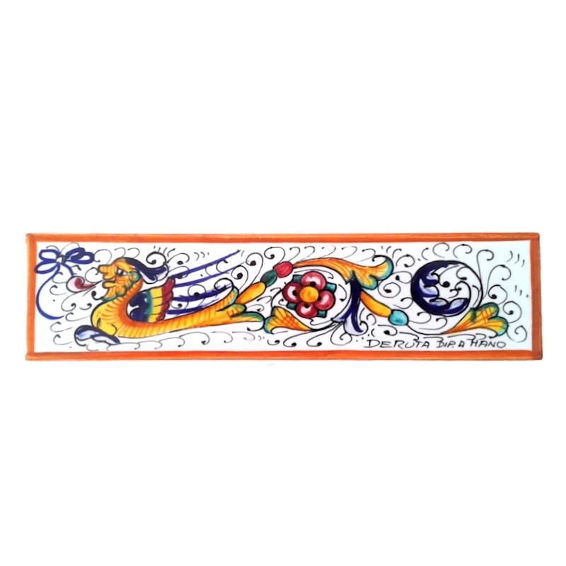 Deruta majolica ceramic tile hand painted Raphaelesque decoration rectangular