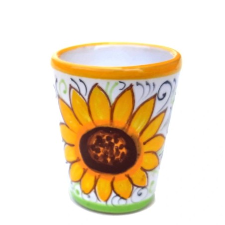 Liqueur glass majolica ceramic Deruta sunflower